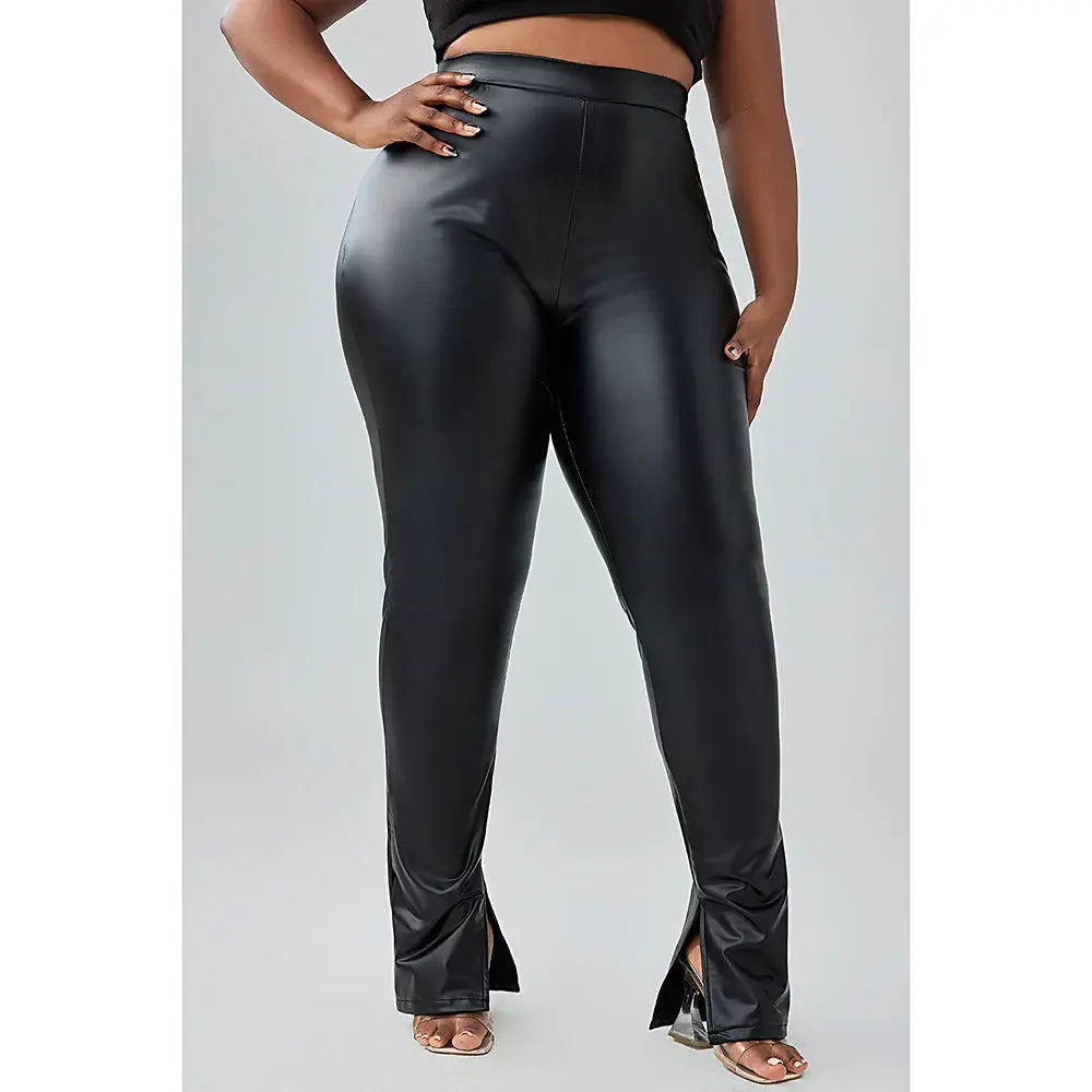 FZ Women's Plus Size High Waist Pu-Leather Pants