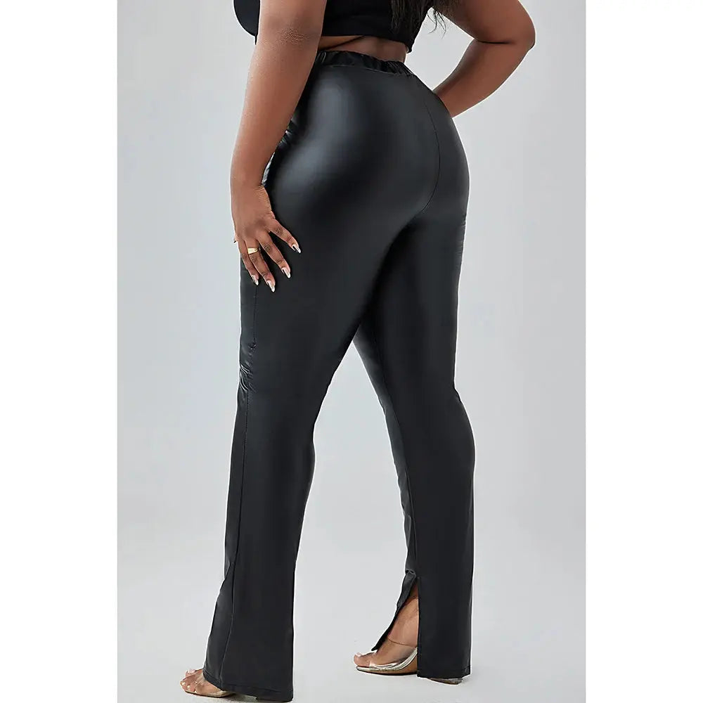 Plus Size Daily Pant Black High Waist Pu-Leather Pants FZwear