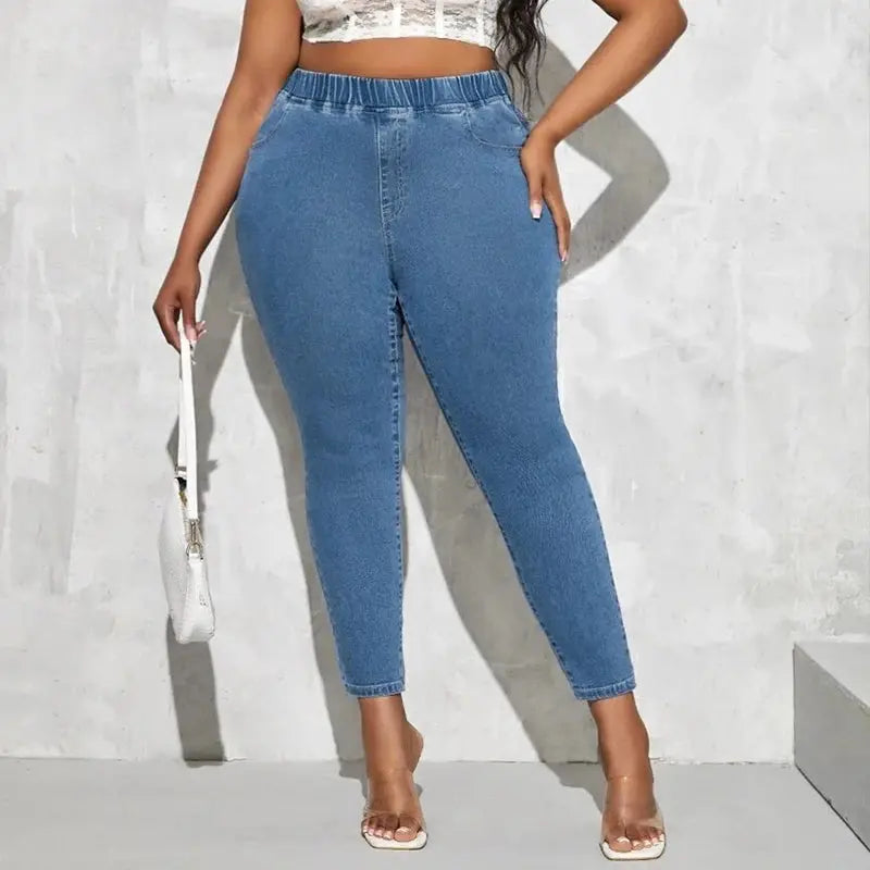 FZ Women's Plus Size High Waist Stretchy Pencil Full Length Denim Pants