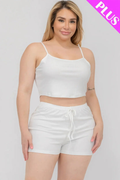 Plus Size Solid Ribbed Cami Top And Shorts Set CCWHOLESALECLOTHING