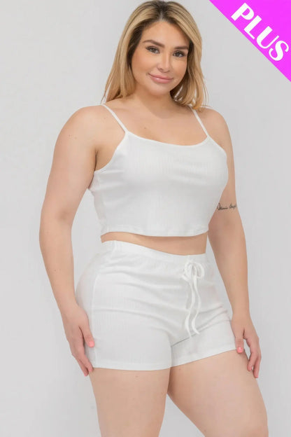 Plus Size Solid Ribbed Cami Top And Shorts Set CCWHOLESALECLOTHING