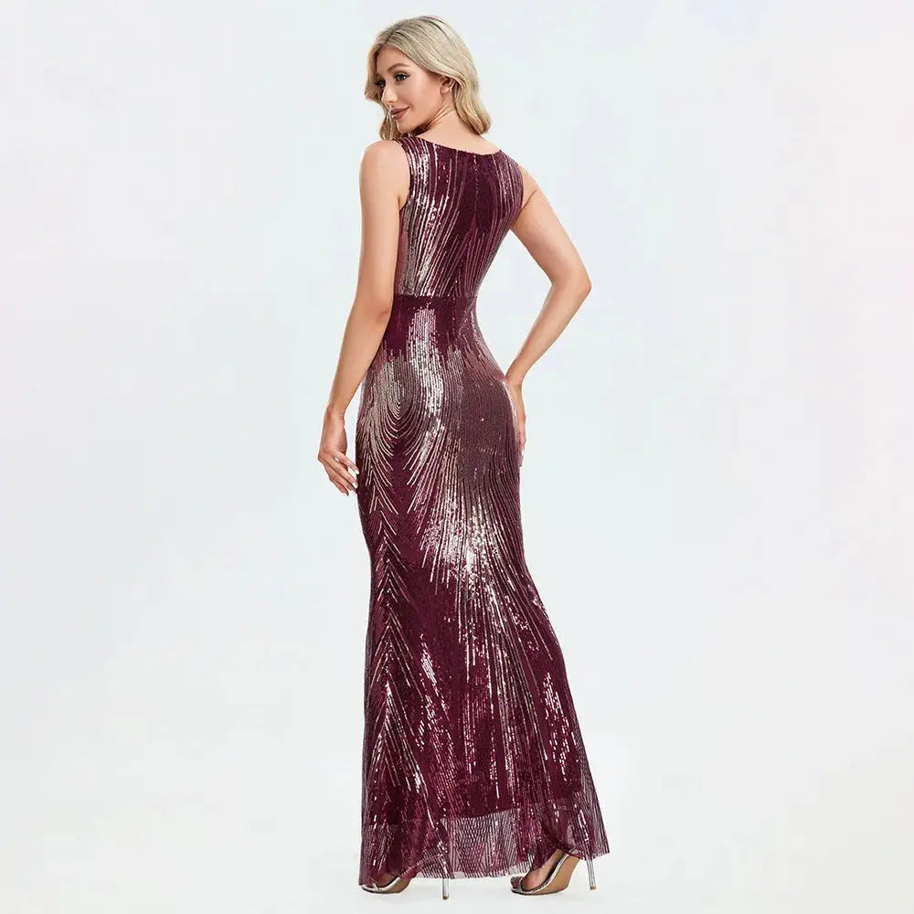 Prom Dress O-Neck Sequin Floor-Length Evening Gown Mermaid Prom Dresses FZwear