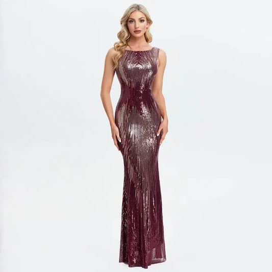 Prom Dress O-Neck Sequin Floor-Length Evening Gown Mermaid Prom Dresses FZwear