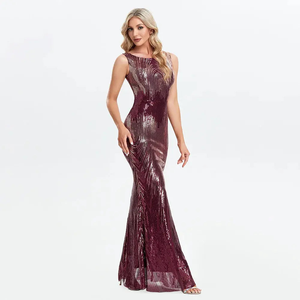 FZ Women's Sequin Sexy Padding Elegant Evening Dress