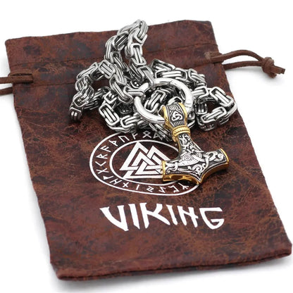 Punk Vikings Thor's Hammer Necklaces Men Stainless Steel King Chain Norse Celtic Wolf Vegvisir Amulet Scandinavian Jewelry Gifts FZwear