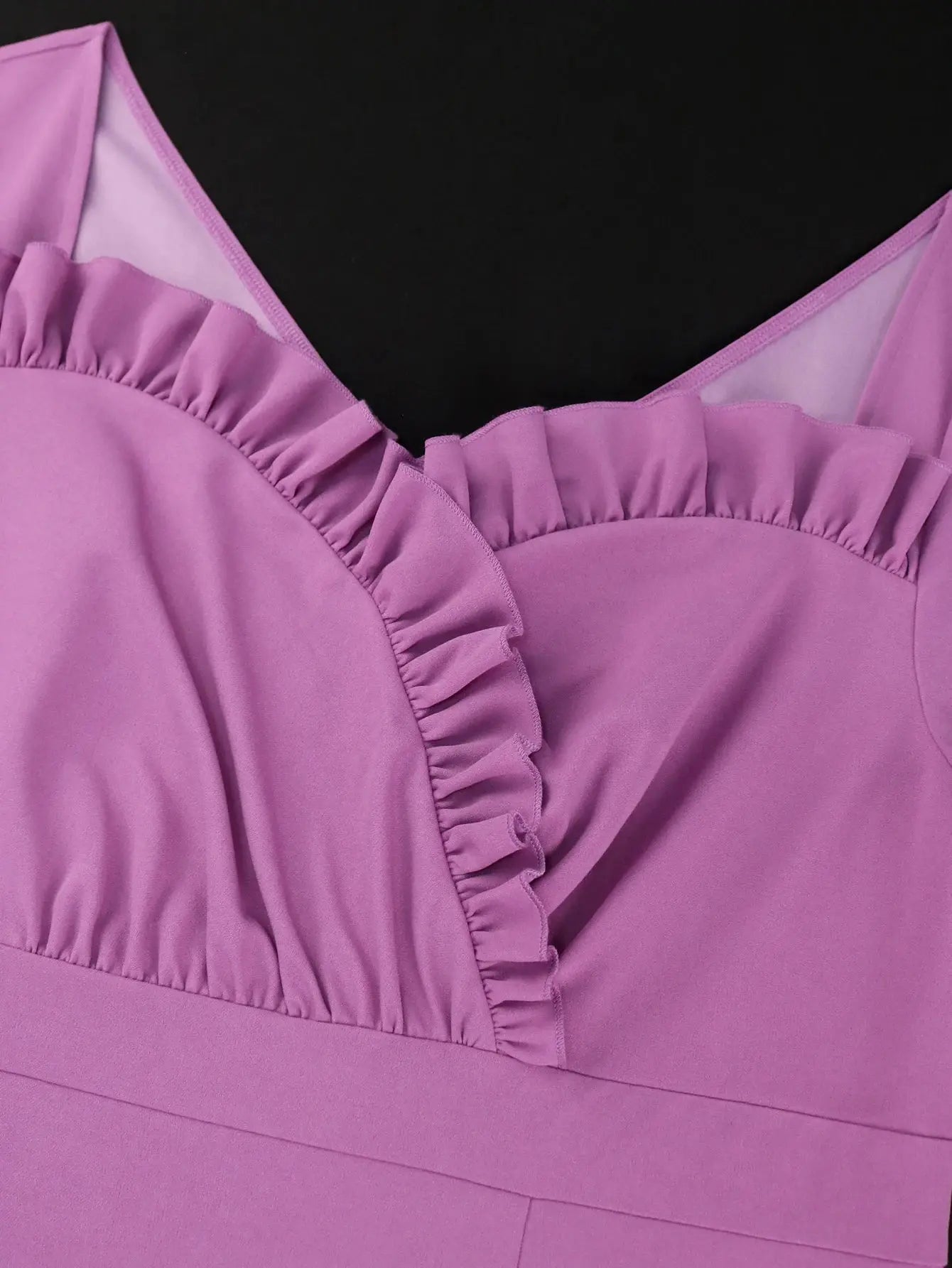 Pure Color Minimalist Patchwork Dress V-neck Ruffle Sleeve High Waisted Dress AOMEI New Sweet Purple Elegant Women's Dresses FZwear