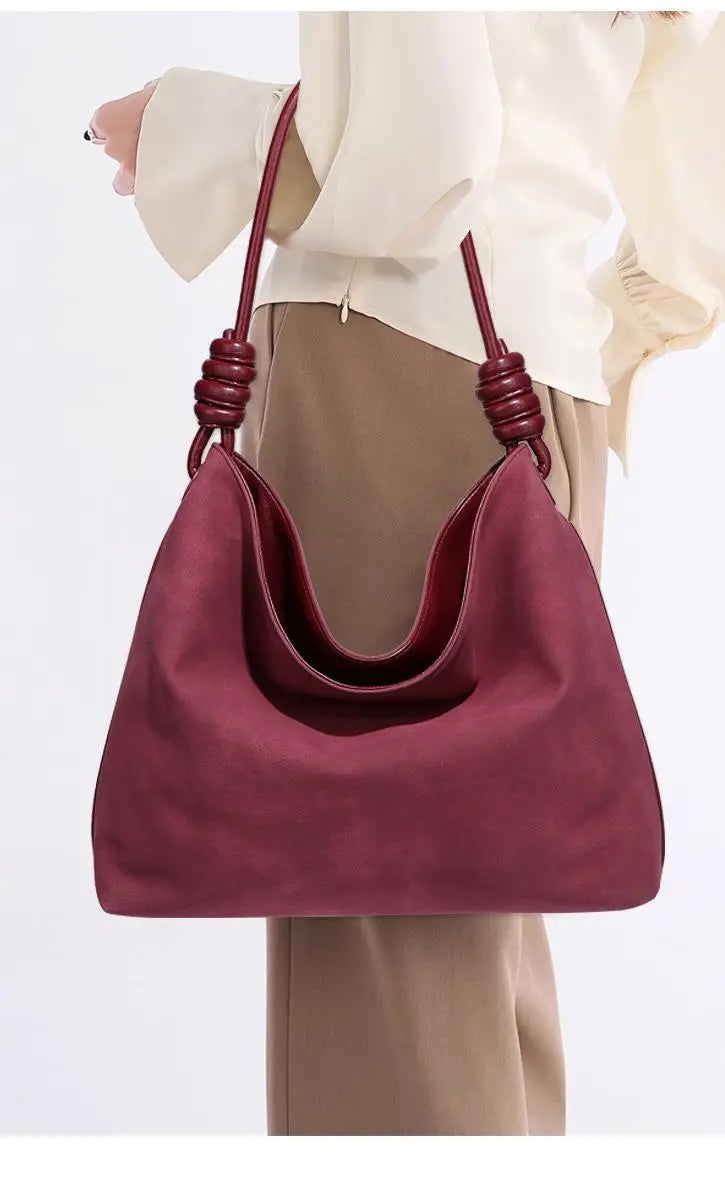 Red Suede Tote Bag Autumn Winter Retro Shoulder Crossbody Light Luxury Frosted Office Bucket Bag FDbexau