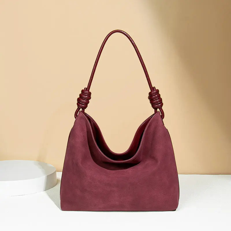 Red Suede Tote Bag Autumn Winter Retro Shoulder Crossbody Light Luxury Frosted Office Bucket Bag FDbexau