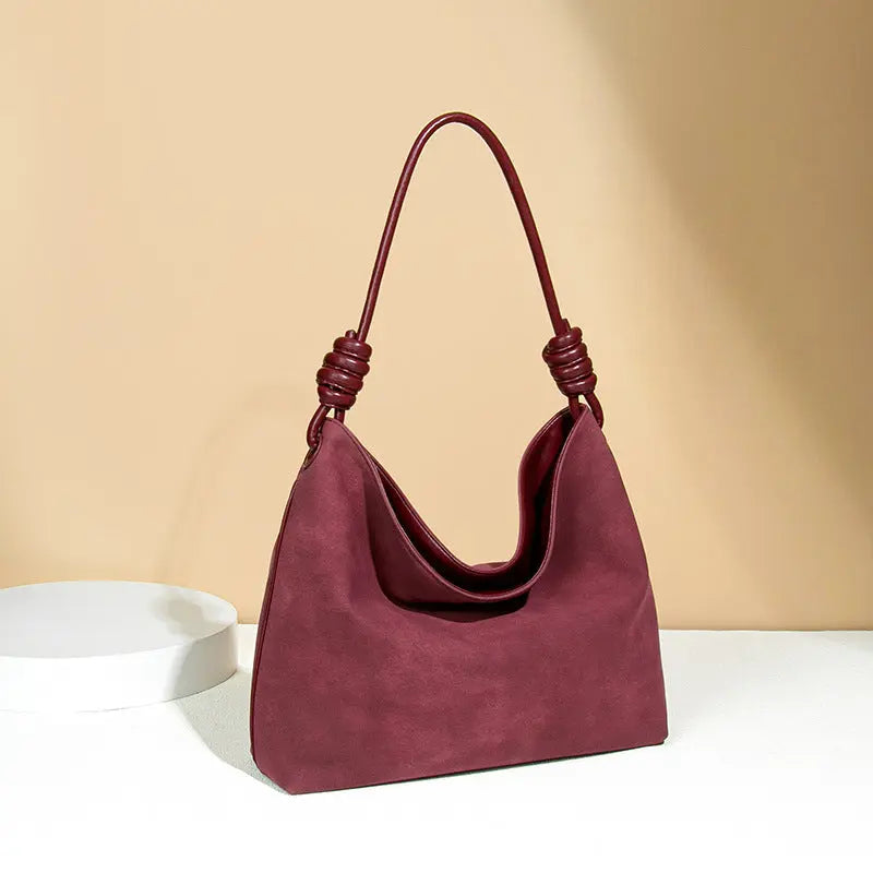 Red Suede Tote Bag Autumn Winter Retro Shoulder Crossbody Light Luxury Frosted Office Bucket Bag FDbexau