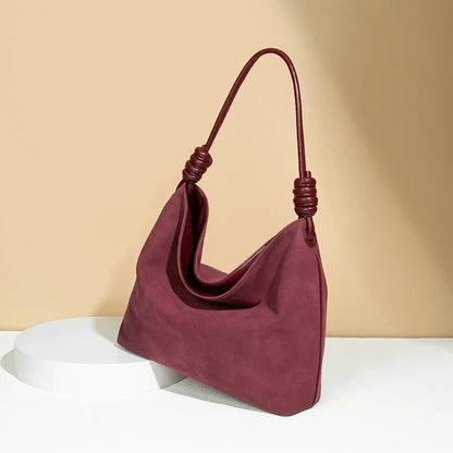 Red Suede Tote Bag Autumn Winter Retro Shoulder Crossbody Light Luxury Frosted Office Bucket Bag FDbexau