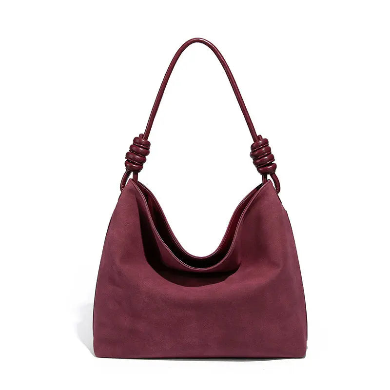 Red Suede Tote Bag Autumn Winter Retro Shoulder Crossbody Light Luxury Frosted Office Bucket Bag FDbexau