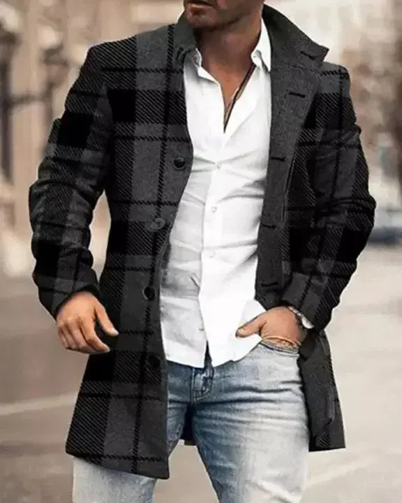 FZ Men's Retro Houndstooth Print Splicing Woolen Jacket