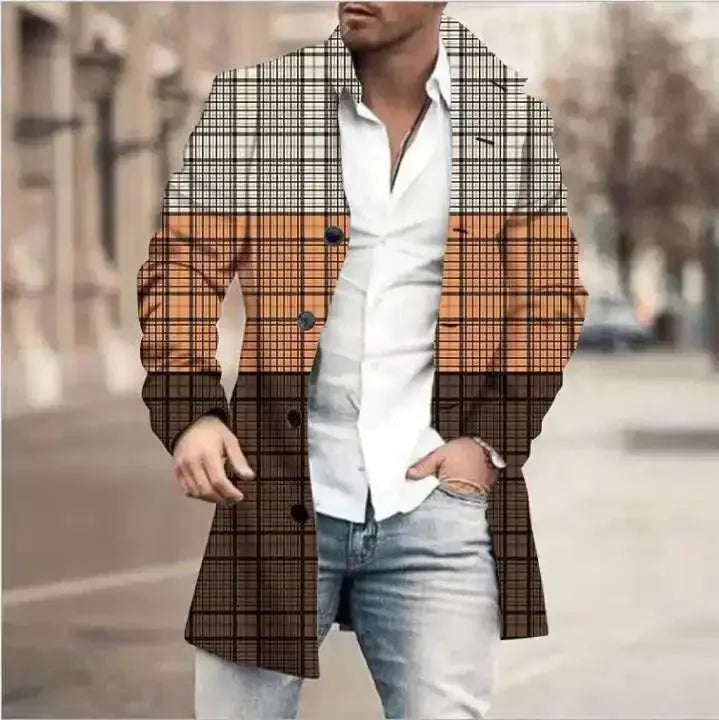 FZ Men's Retro Houndstooth Print Splicing Woolen Jacket