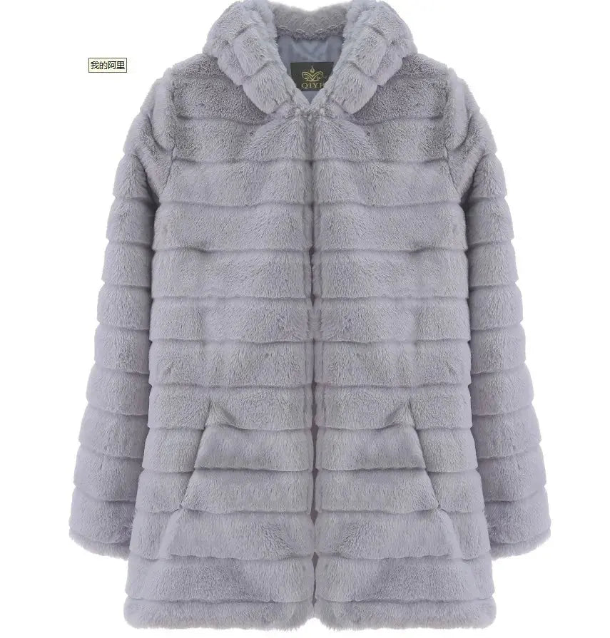 FZ Women's Solid Faux Fur Elegant Thick Warm Outerwear Jacket