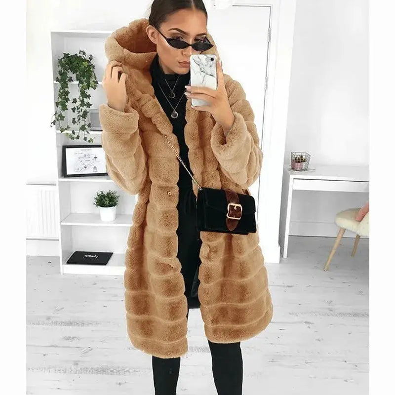 FZ Women's Solid Faux Fur Elegant Thick Warm Outerwear Jacket