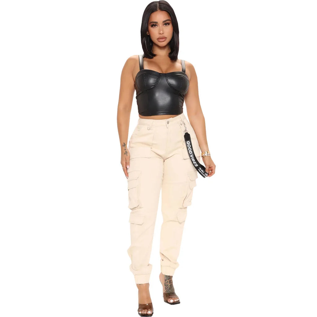 FZ Women's Camouflage Print Streetwear High Waist Side Pockets Cargo Pants - FZwear