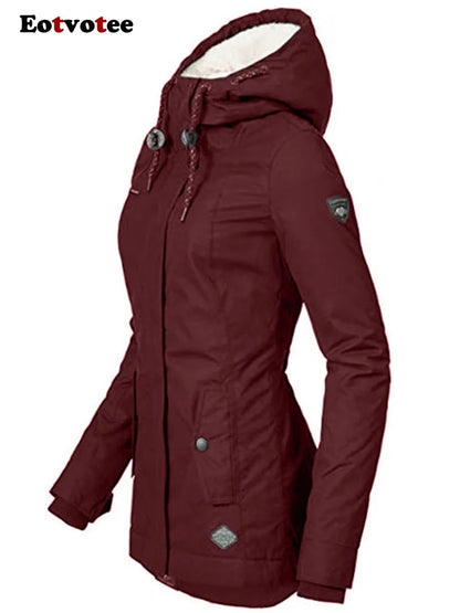 FZ Women's Velvet Parkas Oversized Zipper with A Hood Jacket - FZwear