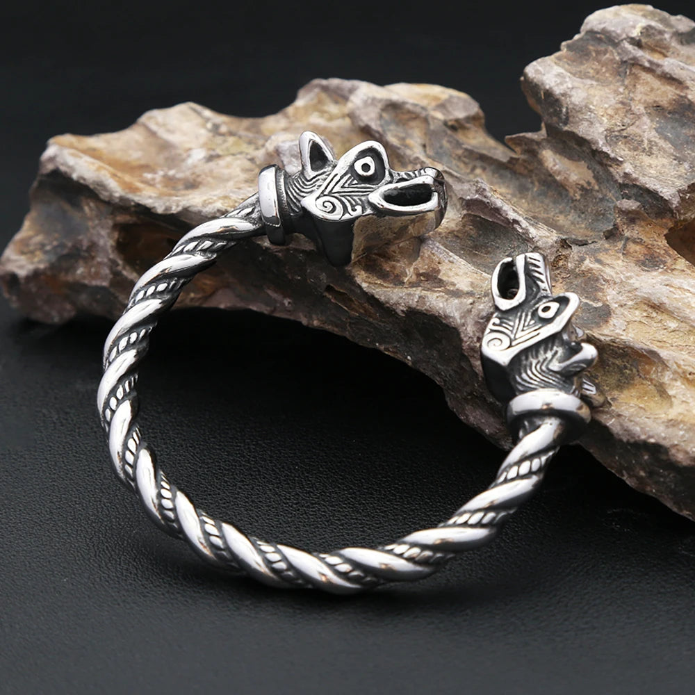 FZ Nordic Viking Stainless Steel Wolf Head Bracelet