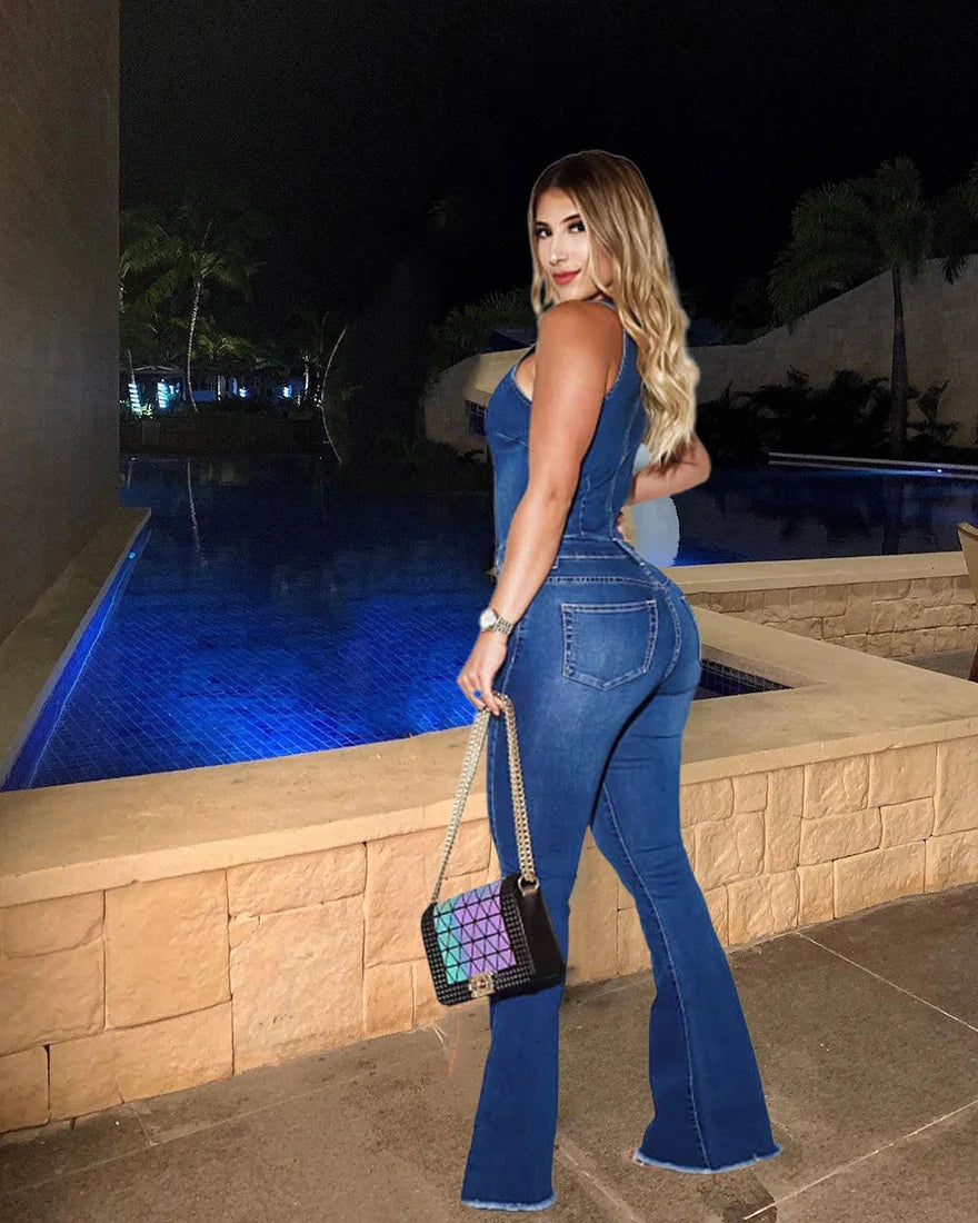 Denim Jumpsuit Sexy 2023 Women Fashion Summer Romper Y2K Streetwear Outfit Bodycon One Piece Jean Sleeveless Jumpsuit Bodysuit FZwear