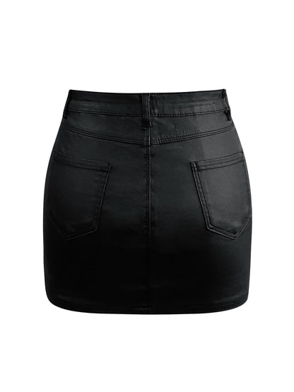 FZ Women's Mid Waist Pocket Design Faux Leather High Street Skirt - FZwear