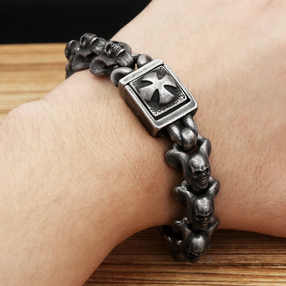 FZ Gothic Vintage Cross Skull Stainless Steel Bracelet