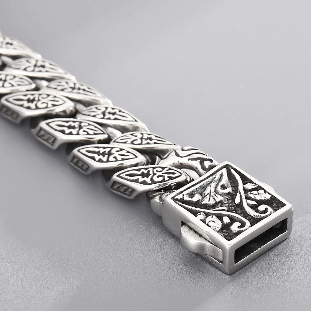 FZ Solid Stainless Steel Curb Link Chain Ancient Egyptian Style Bracelet - FZwear