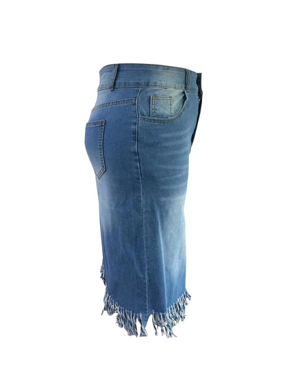 FZ Women's Plus Size Stretch Tassel Hip Denim Skirt