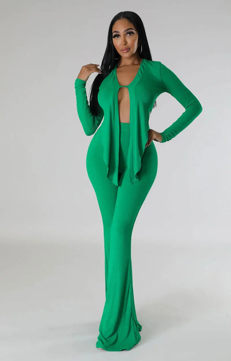 FZ Women's  Matching Solid Color Two Pieces Pants Suit - FZwear