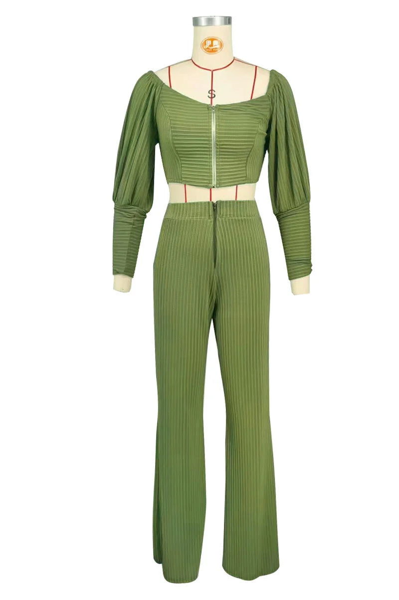 FZ Women's Full Sleeve Wide Leg Two 2 Piece Pants Suit