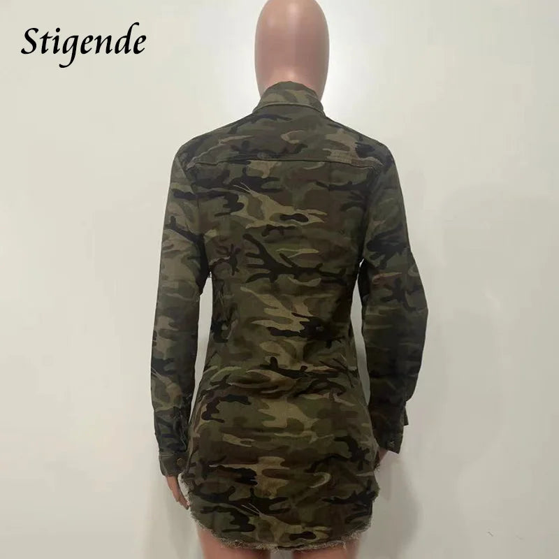 FZ Women's Ripped Single Breasted Camouflage Jacket - FZwear