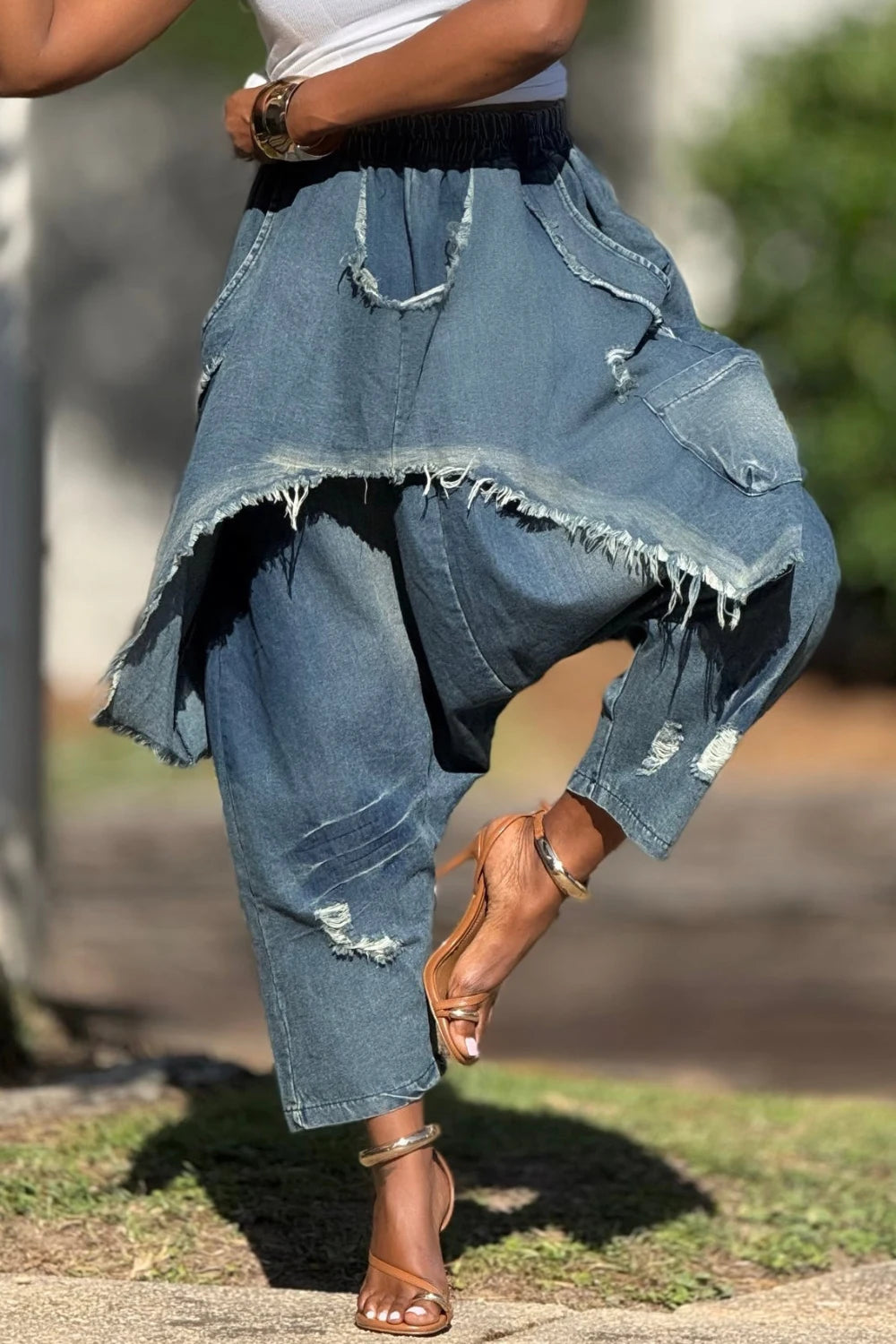 FZ Women's Plus Size Casual Contrast Pocket Denim Pants