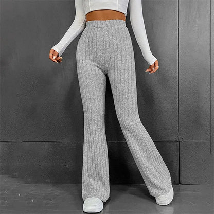 FZ Women's High Waist Flare Elastic Waist Ribbed Bell-Bottoms Pants - FZwear