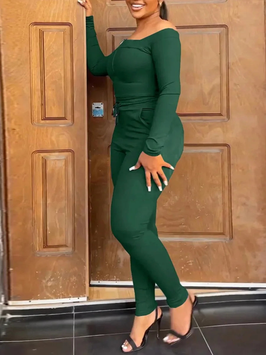 FZ Women's Plus Size Off The Shoulder Drawstring Pants Suit - FZwear