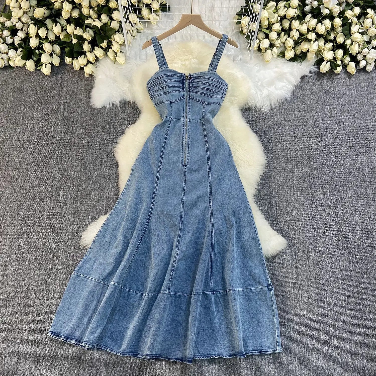 FZ Women's A Line Slim Fit Sleeveless Streetwear Long Denim Dress