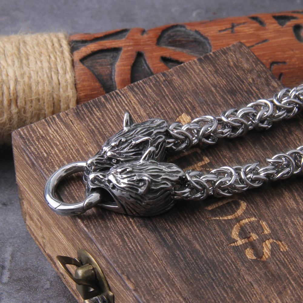 Stainless Steel Viking Goat Head Square-link Chain with Round Clasp without Pendant with wooden box as christmas gift FZwear