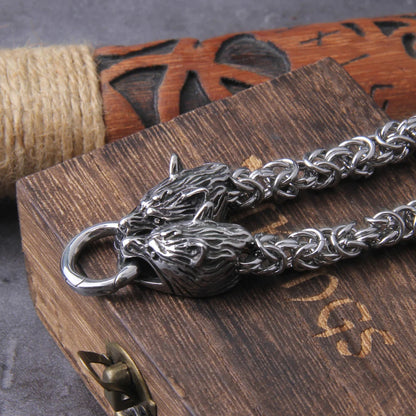 Stainless Steel Viking Goat Head Square-link Chain with Round Clasp without Pendant with wooden box as christmas gift FZwear