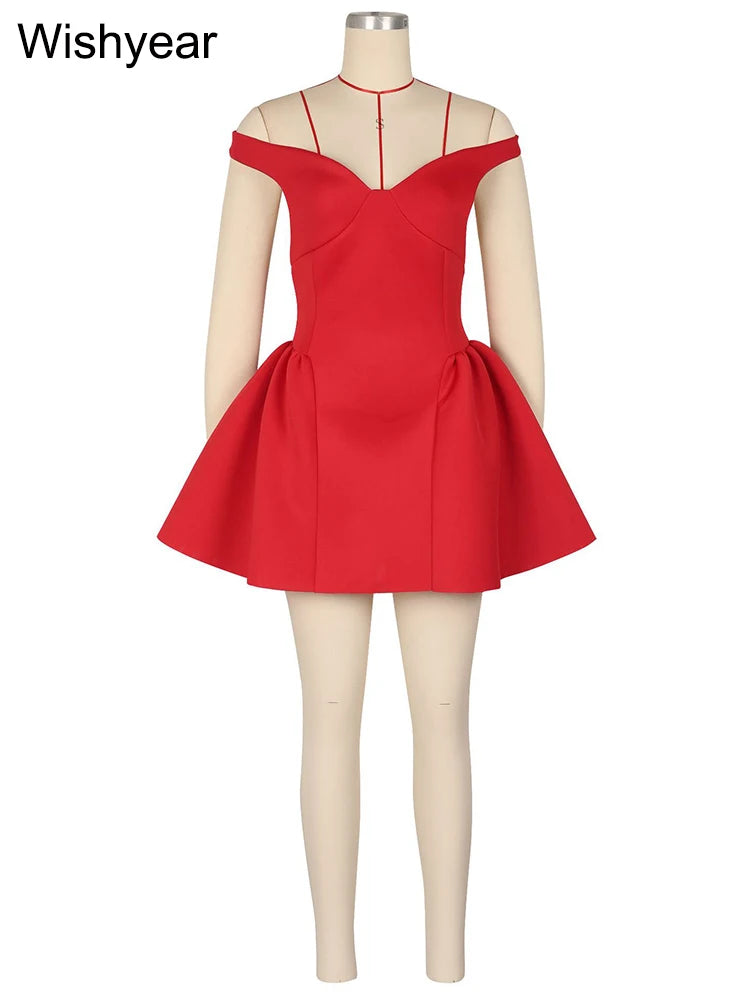 FZ Women's Halter A-line Deep V Off Shoulder Backless Mini Dress