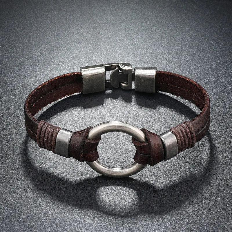FZ Genuine Leather Punk Vintage Round Spring Rope Bracelet - FZwear