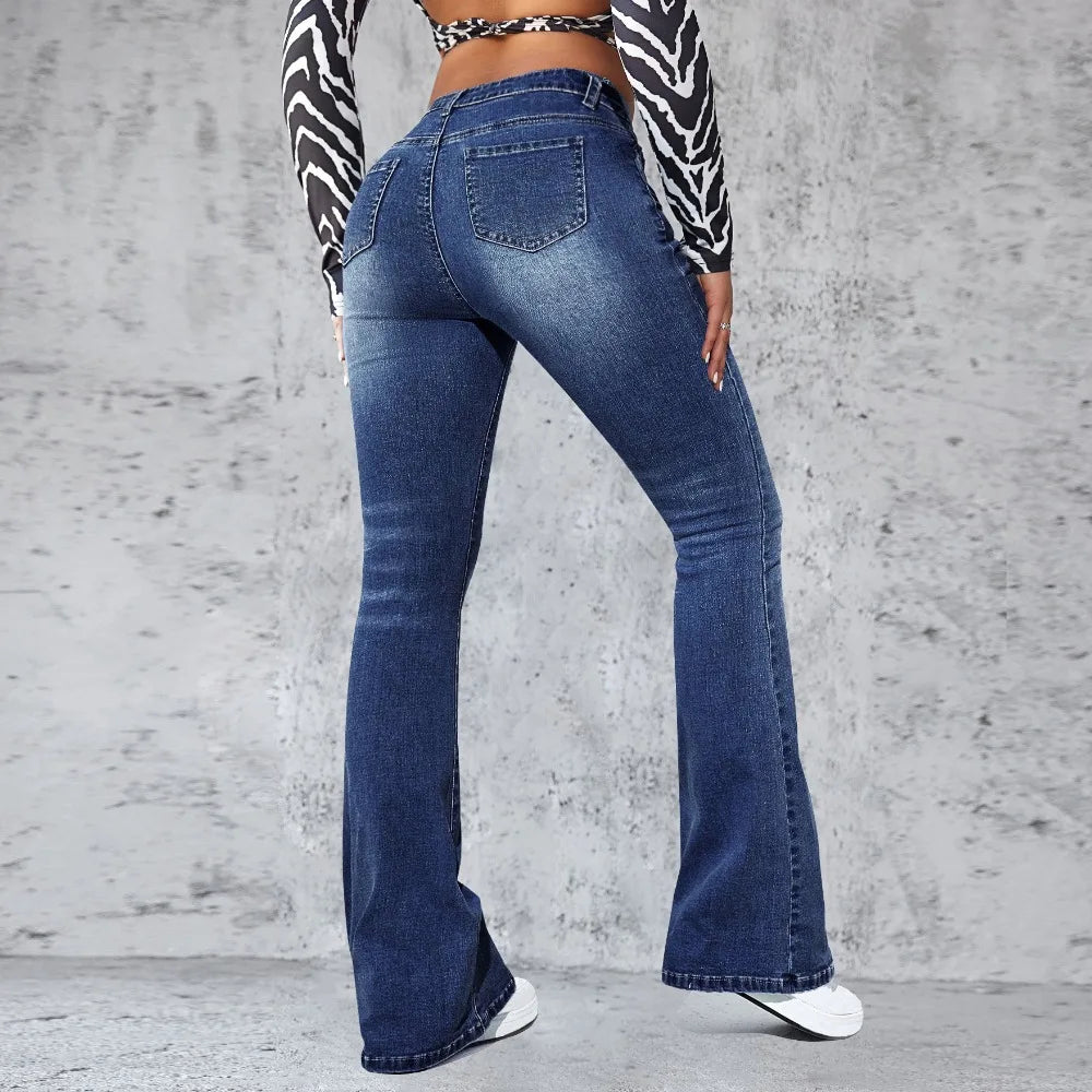 FZ Skinny Flared High Waist Button Pocket Denim Pants - FZwear