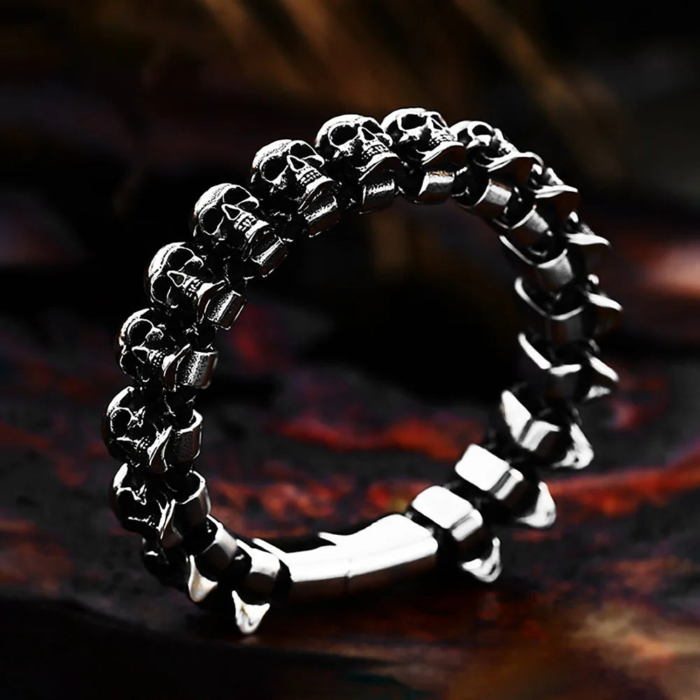 Punk Vintage 316L Stainless Steel Skull Bracelet For Men Boys Gothic Hip Hop High Polish Bracelet Fashion Jewelry Gift Wholesale FZwear