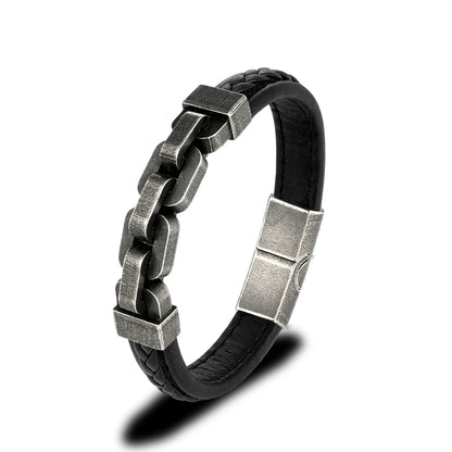 FZ Stainless Steel Vintage Dark Metal Wide Chain Link Bracelet
