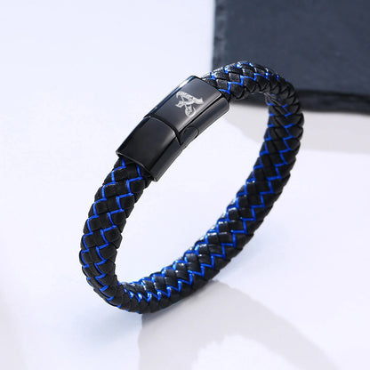 FZ Blue Black Braided Leather A-Z Initial  Bracelet - FZwear