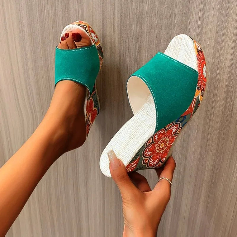 FZ Women's Open Toe Printing Wedge Sandals Shoes