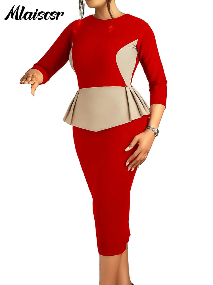 FZ Women's Patchwork Mid O Neck High Waist Ruffles Cocktail Evening Dress