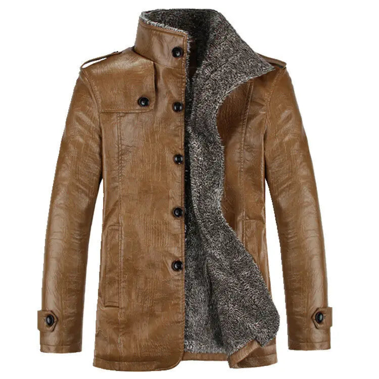 FZ Men's Thicken Fleece Velvet PU Leather Jacket