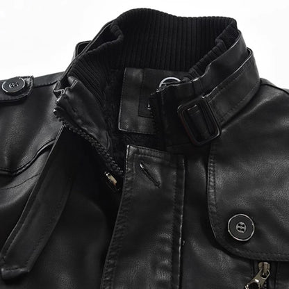 FZ Mens Leather Stand-up Collar Velvet PU Jacket - FZwear