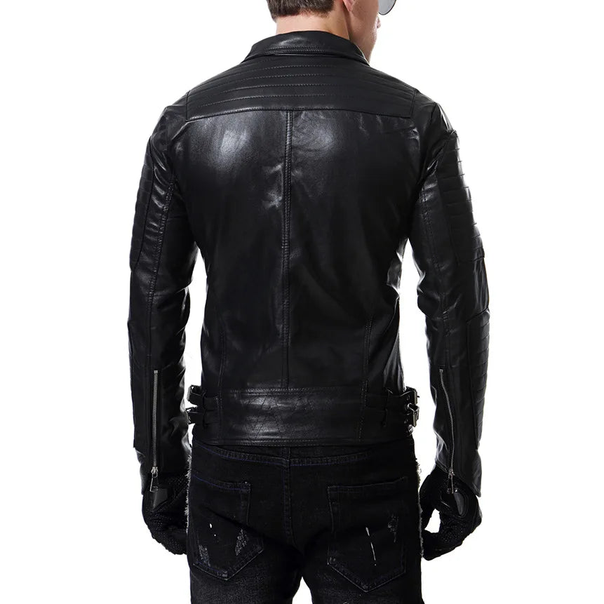 FZ Men's Punk Motorcycle Slim Fit PU Leather Jacket