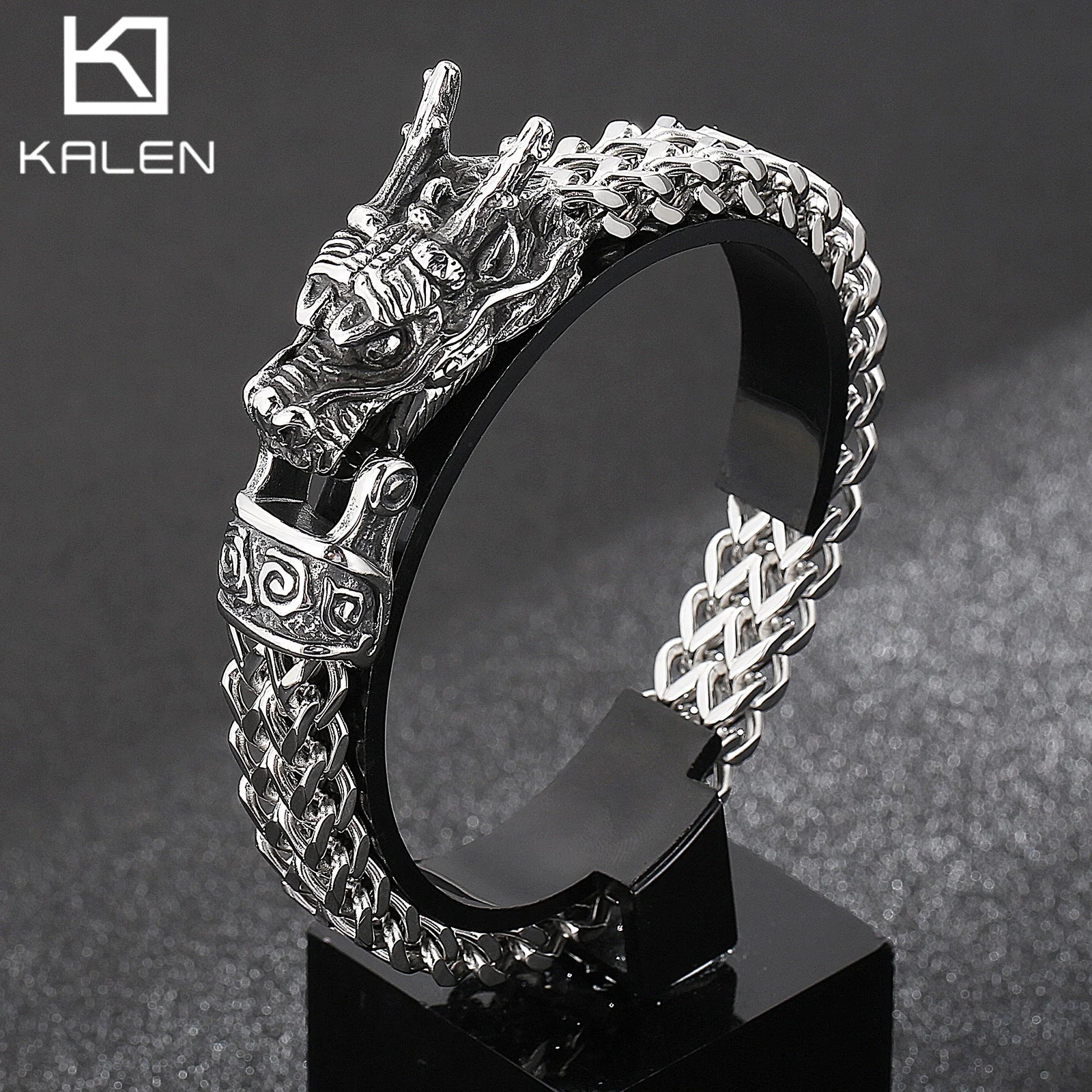 FZ Men's Dragon Stainless Steel Mesh Chain Bracelet