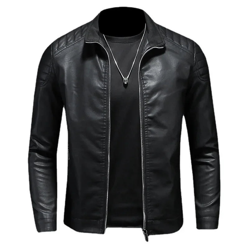 FZ Men's Stand-up Collar PU Leather Jacket - FZwear