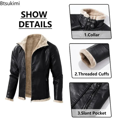 FZ Men's Thick Warm Leather Fashion Oversized Fur Integrated Jacket